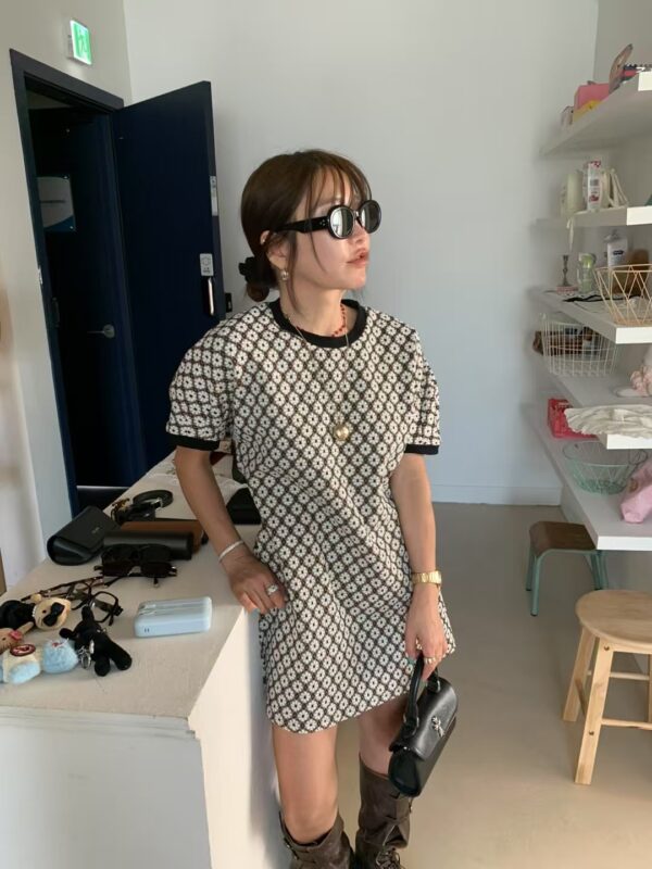 復古印花短袖洋裝