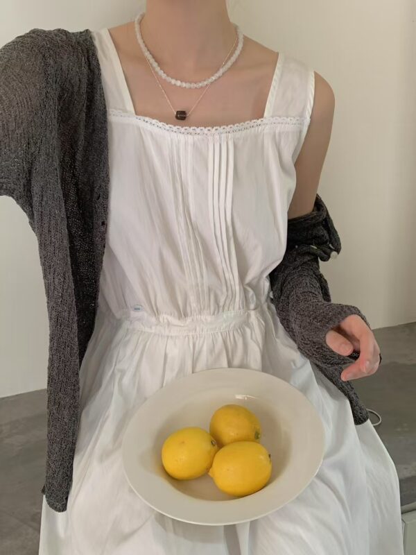 蕾絲小方領背心度假感洋裝