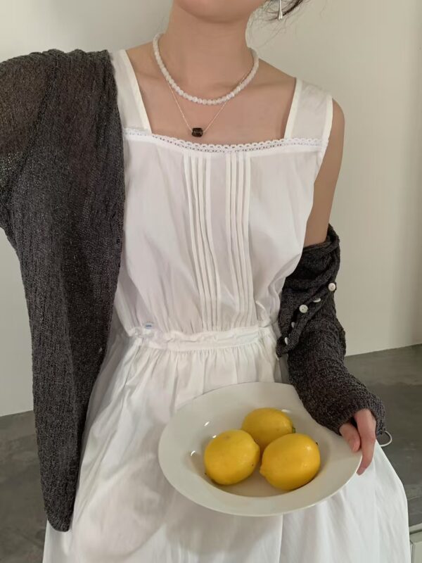 蕾絲小方領背心度假感洋裝