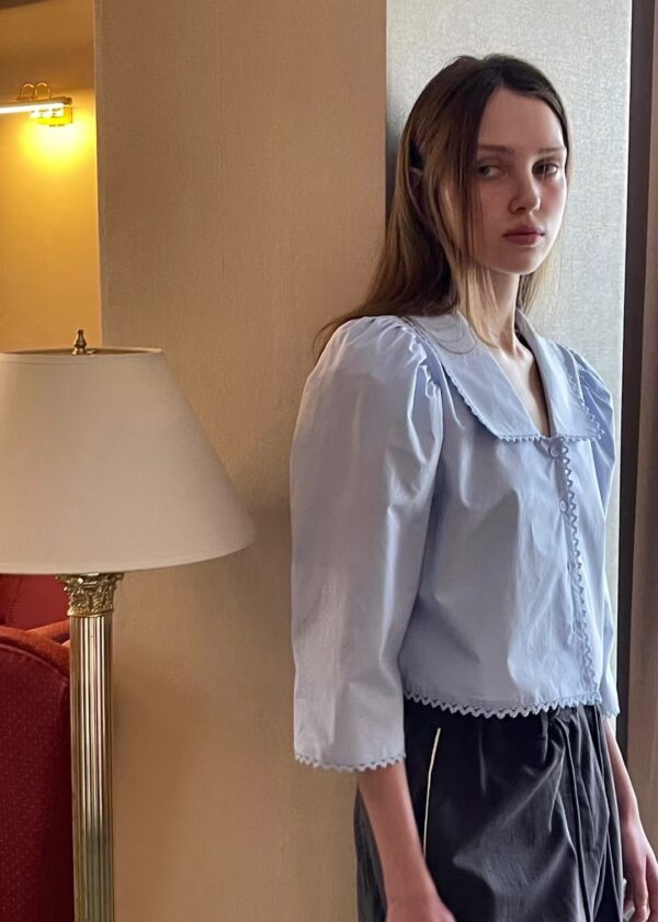 典雅氣質小領子澎袖襯衫
