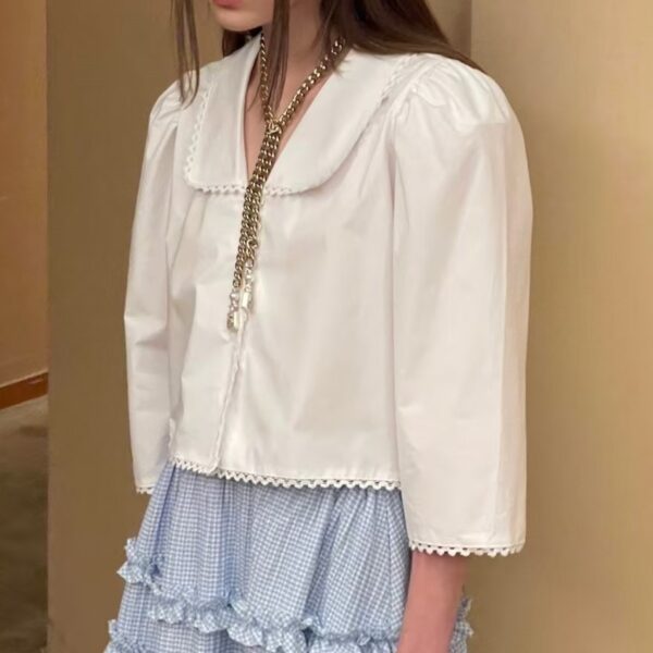 典雅氣質小領子澎袖襯衫
