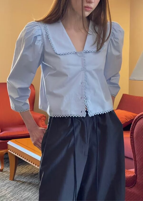 典雅氣質小領子澎袖襯衫