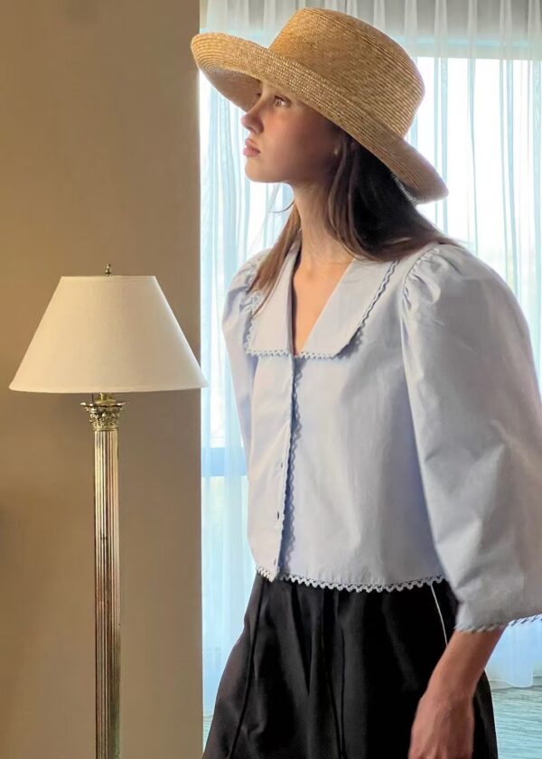 典雅氣質小領子澎袖襯衫