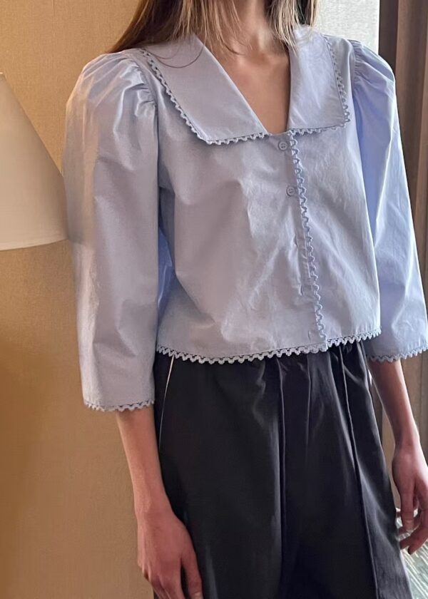典雅氣質小領子澎袖襯衫