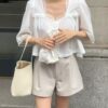 夢幻蕾絲拼接短袖襯衫