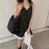 蕾絲邊碎花細肩帶洋裝