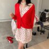 蕾絲邊碎花細肩帶洋裝