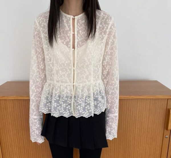 nomel 百搭微透蕾絲鏤空襯衫