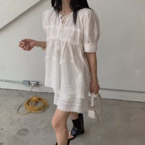 蕾絲純色綁帶襯衫+蕾絲短褲套裝